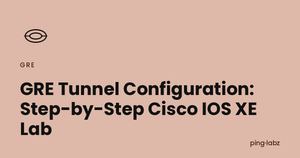 GRE Tunnel Configuration: A step-by-step Cisco IOS XE lab walkthrough on PingLabz, with R1 and R2 connected by Tunnel0 (10.0.0.0/30) over an IPv4 underlay using IP protocol 47
