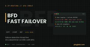 Patch Panel feature image: BFD fast failover, 34 second dead timer versus 0.58 seconds with BFD