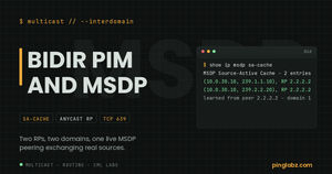 Bidirectional PIM and MSDP - feature image with a real MSDP SA cache from a two-domain CML lab