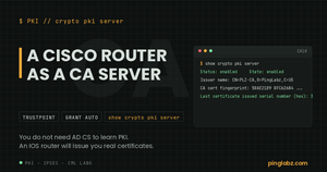IOS CA server: real show crypto pki server output showing an enabled CA with its fingerprint