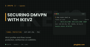 DMVPN IPsec IKEv2 feature image with show crypto ikev2 sa READY output