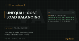 EIGRP variance unequal-cost load balancing feature image with real traffic share count output
