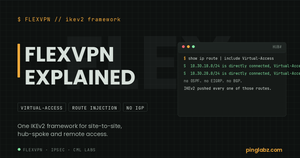 FlexVPN: real routing table showing spoke LANs injected by IKEv2 via Virtual-Access interfaces