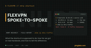 FlexVPN spoke-to-spoke: real 2-hop traceroute through the hub and zero NHRP Traffic Indications