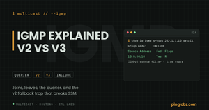 IGMP v2 vs v3 - feature image with real IGMPv3 INCLUDE mode state from Cisco IOS XE