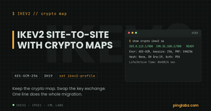 IKEv2 with a crypto map: real show crypto ikev2 sa showing READY, AES-GCM-256, DH19