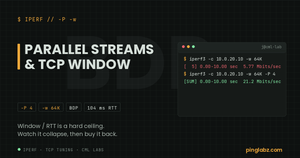 iPerf3 parallel streams and TCP window feature image with window collapse capture