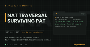 NAT-T: real NAT translation table showing ESP wrapped in UDP 4500 through PAT