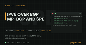 6PE - IPv6 traceroute showing an MPLS label across an IPv4-only core on Cisco IOS XE