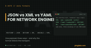 JSON, XML and YAML - one interface config rendered three ways from a single Python dictionary