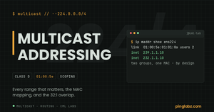 Multicast addressing - feature image showing the 01:00:5e MAC mapping on a real Linux host