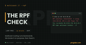 Multicast RPF check - feature image showing a broken RPF and the static mroute fix on IOS XE