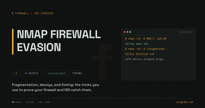 Nmap firewall and IDS evasion - terminal showing decoy and fragmented scans versus a firewall