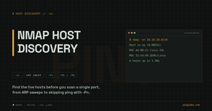 Nmap host discovery - terminal showing an -sn ARP sweep finding six live hosts by MAC OUI
