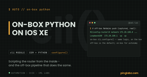 On-box Python on IOS XE - the cli module driving IOS config, and a real off-box Netmiko push