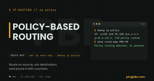 Patch Panel feature image: policy-based routing with debug ip policy output and route-map counters